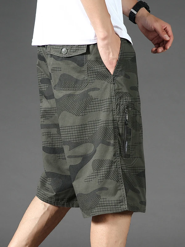 

Летние повседневные камуфляжные рабочие брюки для мужчин, тонкие, из чистого хлопка, укороченные, свободного кроя, больших размеров, с множеством карманов