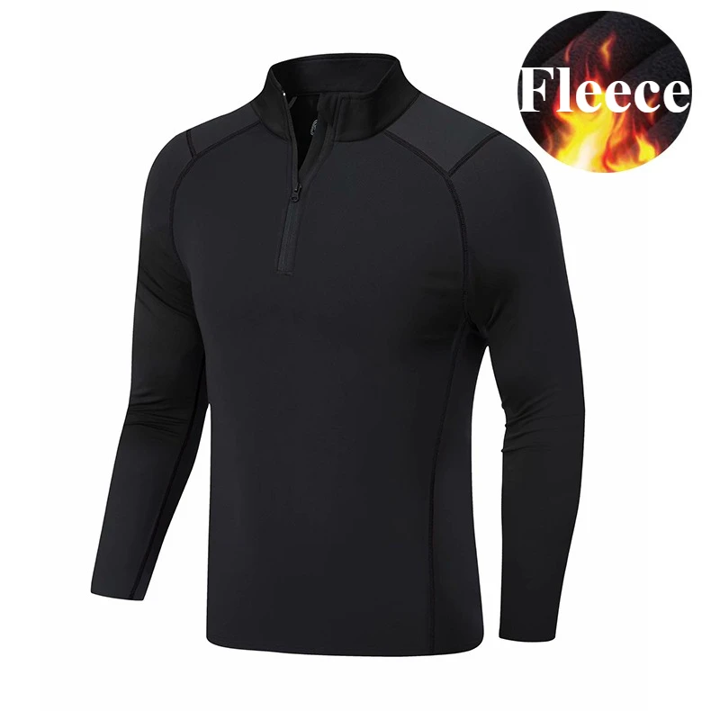 Winter Half Zipper Training Clothes Men's Velvet Warm Quick Drying Clothes Long Sleeve Running T-Shirts Top Outdoor Sports