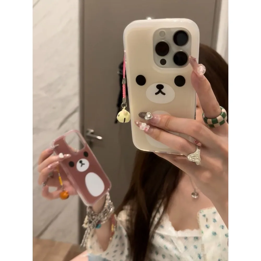Cartoon cute Rilakkuma white brown bear suitable for iPhone16promax mobile phone case 15Plus 14 iPho