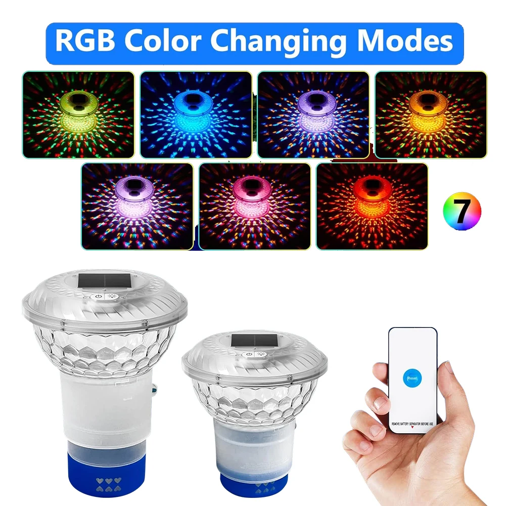 Solar Power Pool Floating Chlorine Dispenser Swimming Pool Chlorine Floater Bromine Tablets Dispenser Colorful Light for Spa Tub