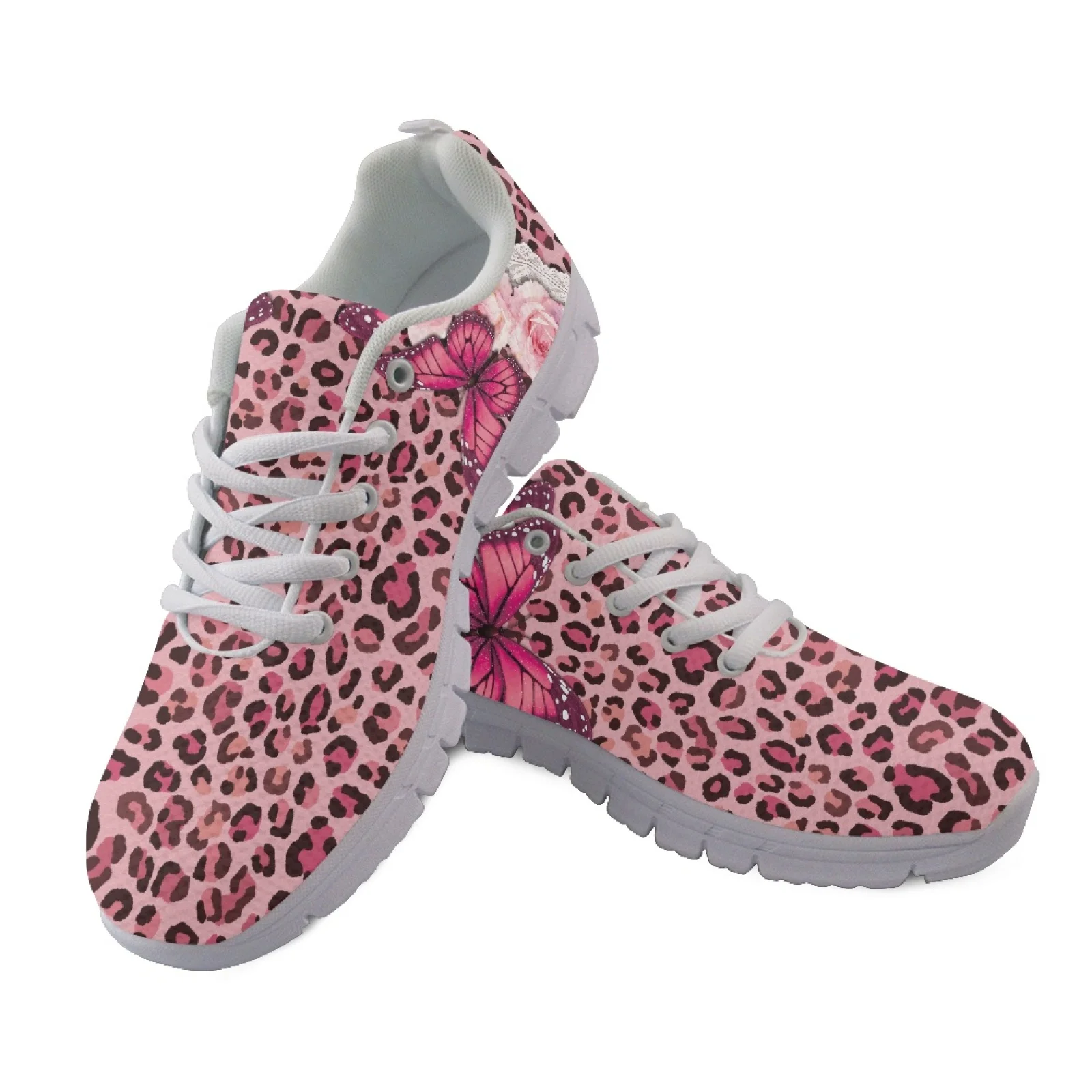 Coloranimal Breathable Casual Sports Trainers for Men Women Running Shoes for Jogging Leopard Print Rose