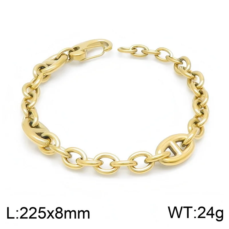 Trendy Stainless Steel O-shaped Chain Bracelet with Pig Nose Patches For Mens Women Unique - 8mm Wide