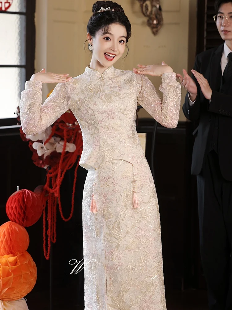 

Pink Lace Wedding Dr Chinese Sle Marriage Ceremony Dr 2025 New Version Return Home Suit Vintage Sle Long ...