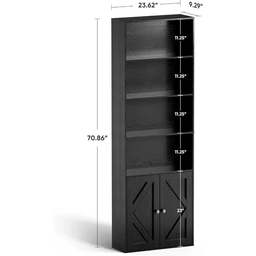أرفف كتب خشبية وظيفية وخزائن كتب مع أبواب وخزانة، أرفف تخزين لعرض 6 أرفف على الأرض بطول 70.86 بوصة #3