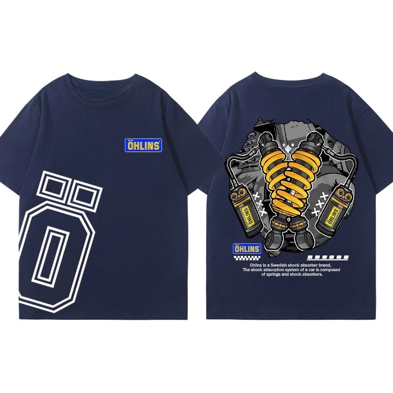 Navy Tees 2026 Summer OHLINS Motorcycle Shock Absorber Modified Cotton Short-Sleeved T-Shirt for Men and Women