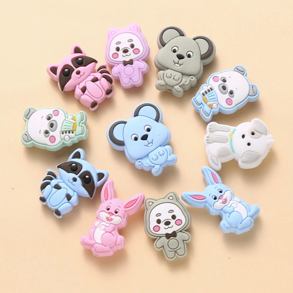 10Pcs New focal Silicone Beads Cartoon Animal Loose Beads DIY Handmade Pen Keychain Necklace Accessories For Jewelry Making