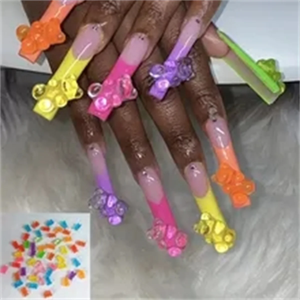 One Box Cartoon Gummy Jelly Resin Bear Nail Art Charms Kawaii Acrylic Love Nail Rhinestones Decorations DIY Colorful Accessories