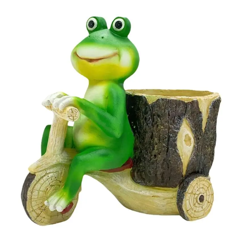 AEE4-Frog Pulling Cart Decoration, Frog Sculpture, Animal Flower Pot, Interesting Frog Statue Statue Balcony Decoration