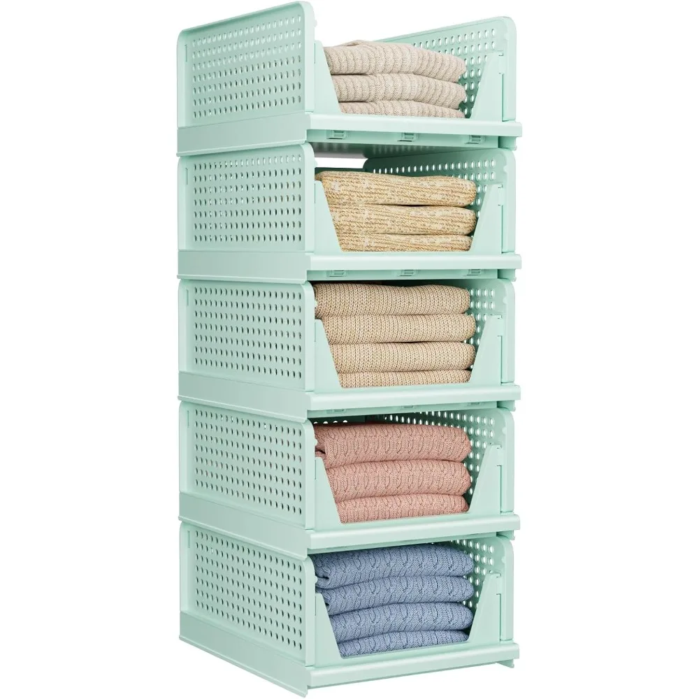 Collapsible Wardrobe Organizers, Stackable Plastic Storage Bins for Closets and Cupboards