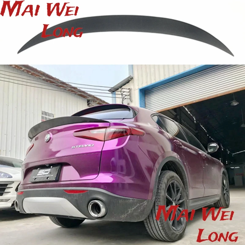 For Alfa Romeo Stelvio Spoiler Carbon Fiber Rear Trunk Spoiler Black Finish Quadrifoglio Verde SD Style 2017 - 2018