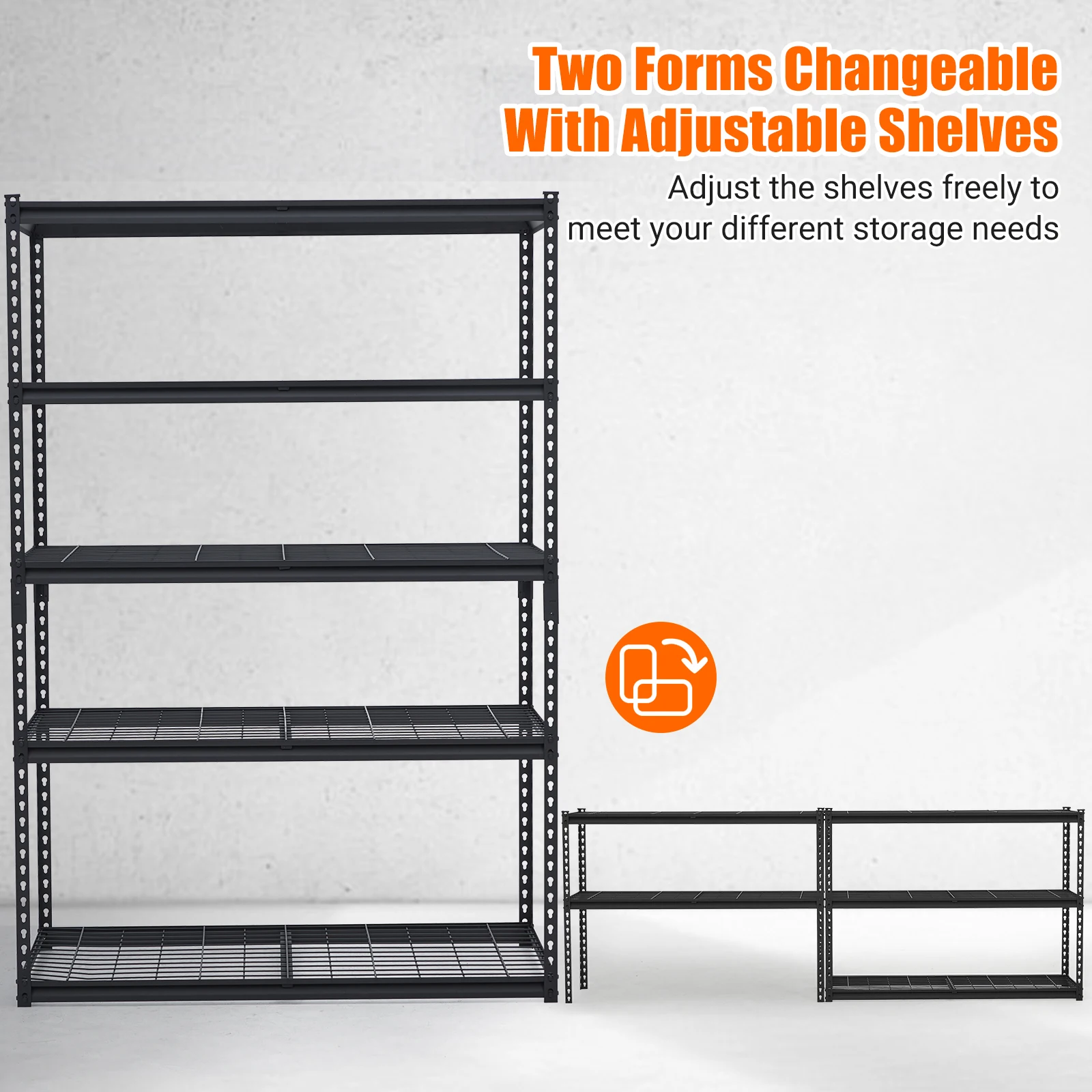 Heavy Duty Garage Shelving, 2500 LBS Capacity Bearing Storage Shelves Adjustable, Durable Metal Utility Shelving Unit, Standing Shelf Units for Garage Organization,Workshop