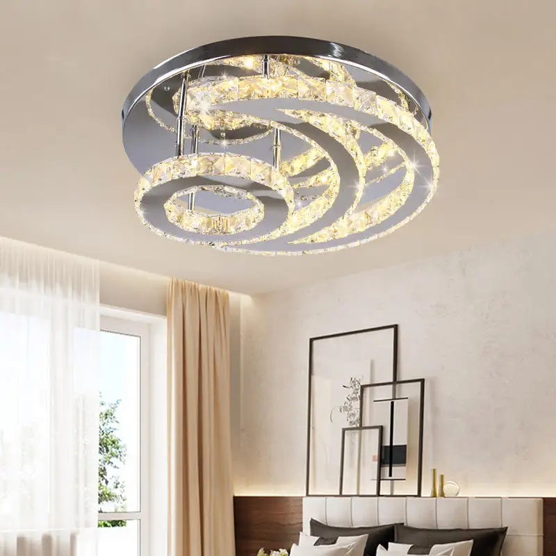 Modern Simple Design Sun Moon Surface Mounted Design Lamp Warm White Crystal Dimming Ceiling Light for Bedroom Restaurant
