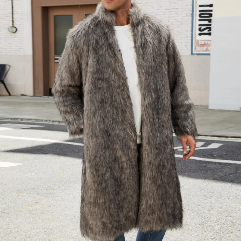 

Осень-зима 2025: Пушистая длинная однотонная куртка на меху, верхняя одежда, мужские топы из искусственного лисьего меха в стиле ретро, утепленные куртки, длинные пальто