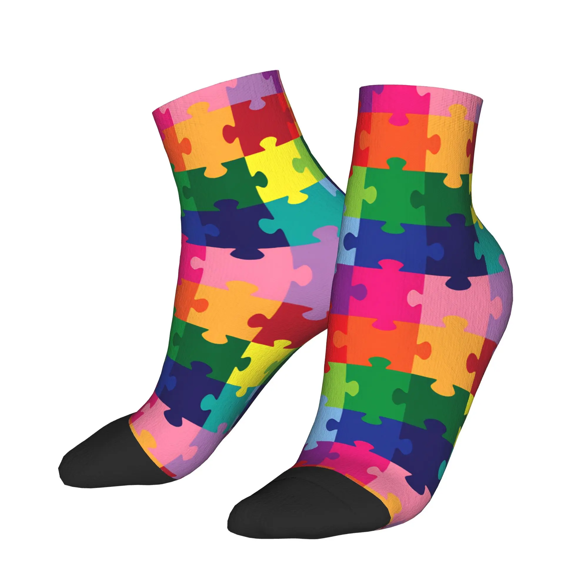 

Bright Gradient Autism Awareness Puzzle Ankle Socks Harajuku Soft Breathable Casual Socks Summer Running Design Anti Sock