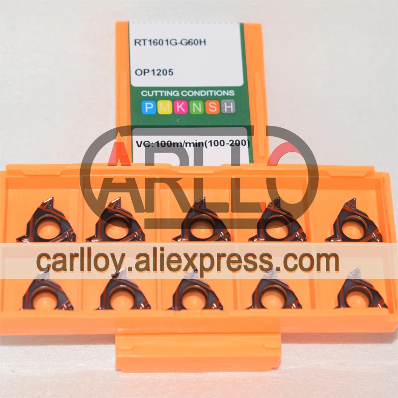 Herramienta de corte de carburo de RT1601G-G60H, RT1601G-AG55 de inserción de rosca, placa de roscado externo para mano derecha, RT1601G-AG60