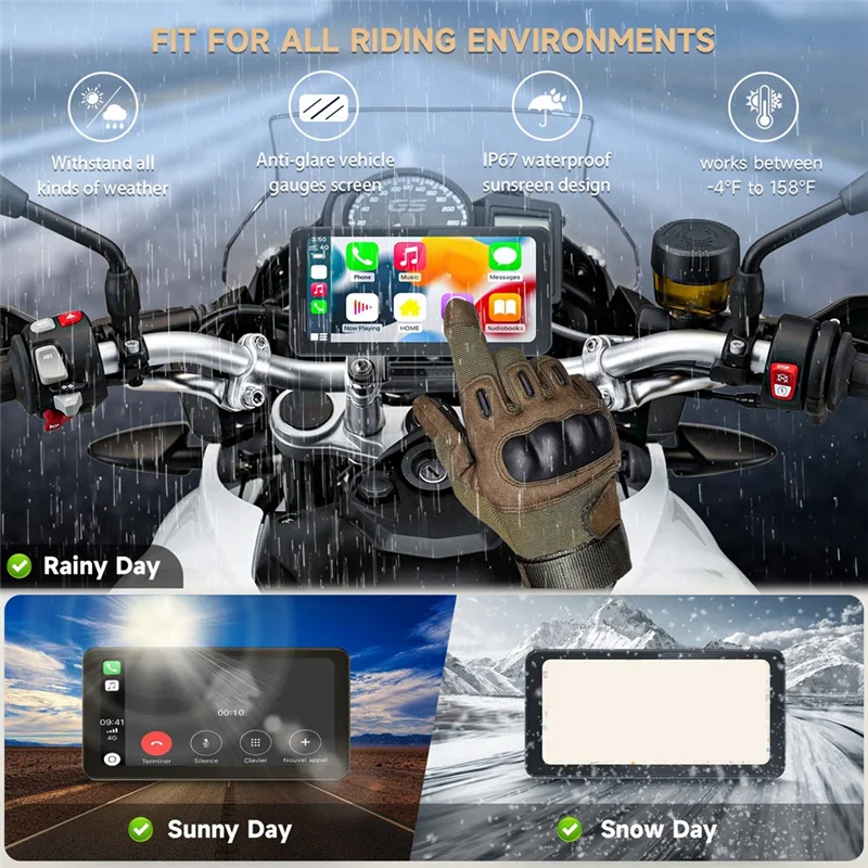 

6.25Inch Portable Mototorcycle Wireless For Carplay/For Android Auto GPS Navigator Touch Screen