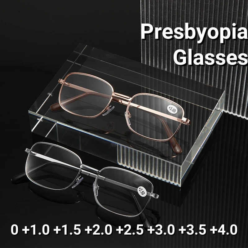 

Anti-Scratch Lens Alloy Presbyopic Eyewear Men's Metal Frame Reading Glasses Vintage Far-sighted Computer Diopter Eyeglasses