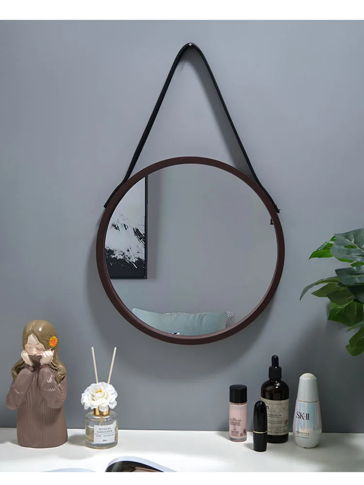 Espejos minimalistas modernos para Baño, espejo De tocador montado en la pared para dormitorio, decoración De habitación con borde De madera De 30Cm