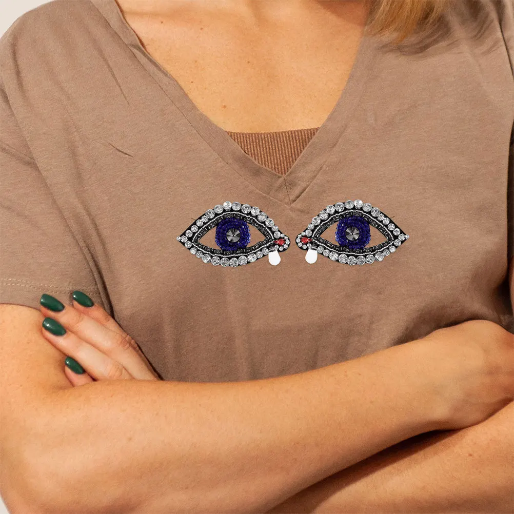 

4Pcs Beaded Rhinestone Patches for Clothes Eye Motif Sew on Applique DIY Fashion Embellishment Handbag Jacket Jeans Decoration