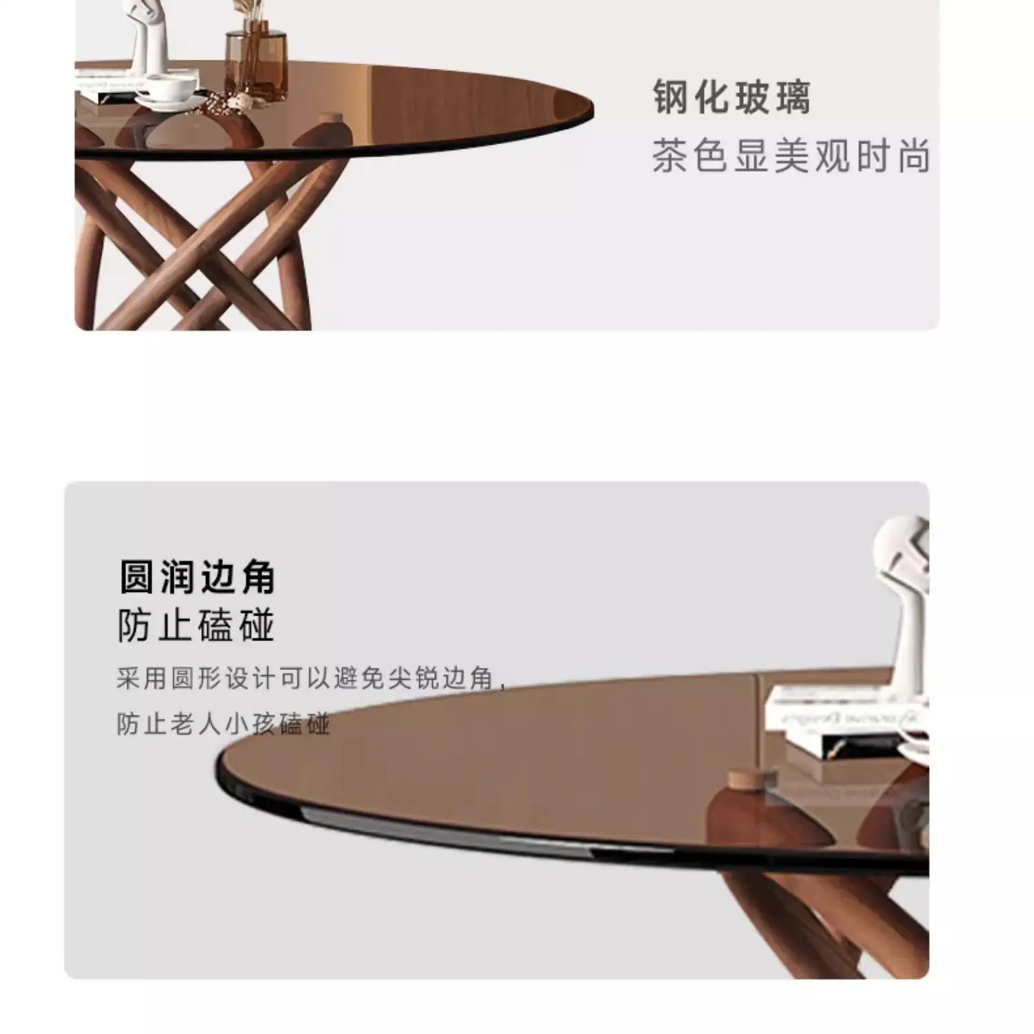 

Black walnut glass round dining table and chairs Modern light luxury simple design Nordic small apartment solid wood glass round
