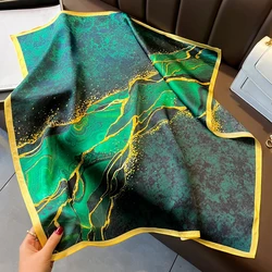 Dark Green River Print Neckerchief Vintage Imitation Silk Square Scarf Bandana Breathable Head Wrap Hair Accessories