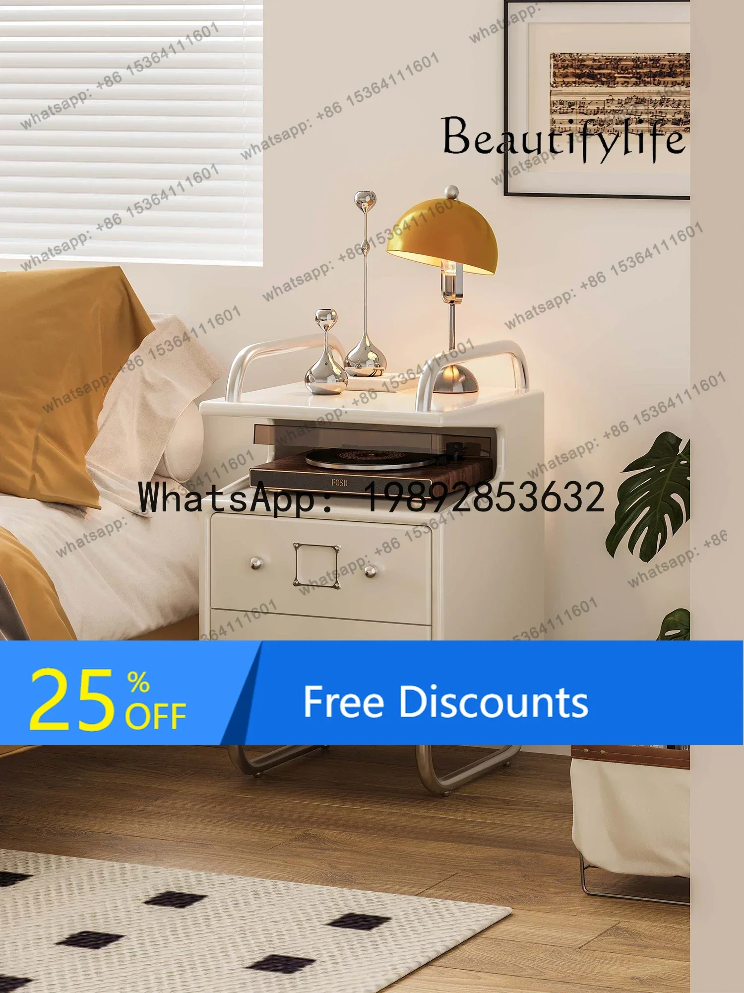 

Designer Model Duckbill Bedside Record Projector Storage Cabinet Stainless Steel Retro Sofa Side Cabinet