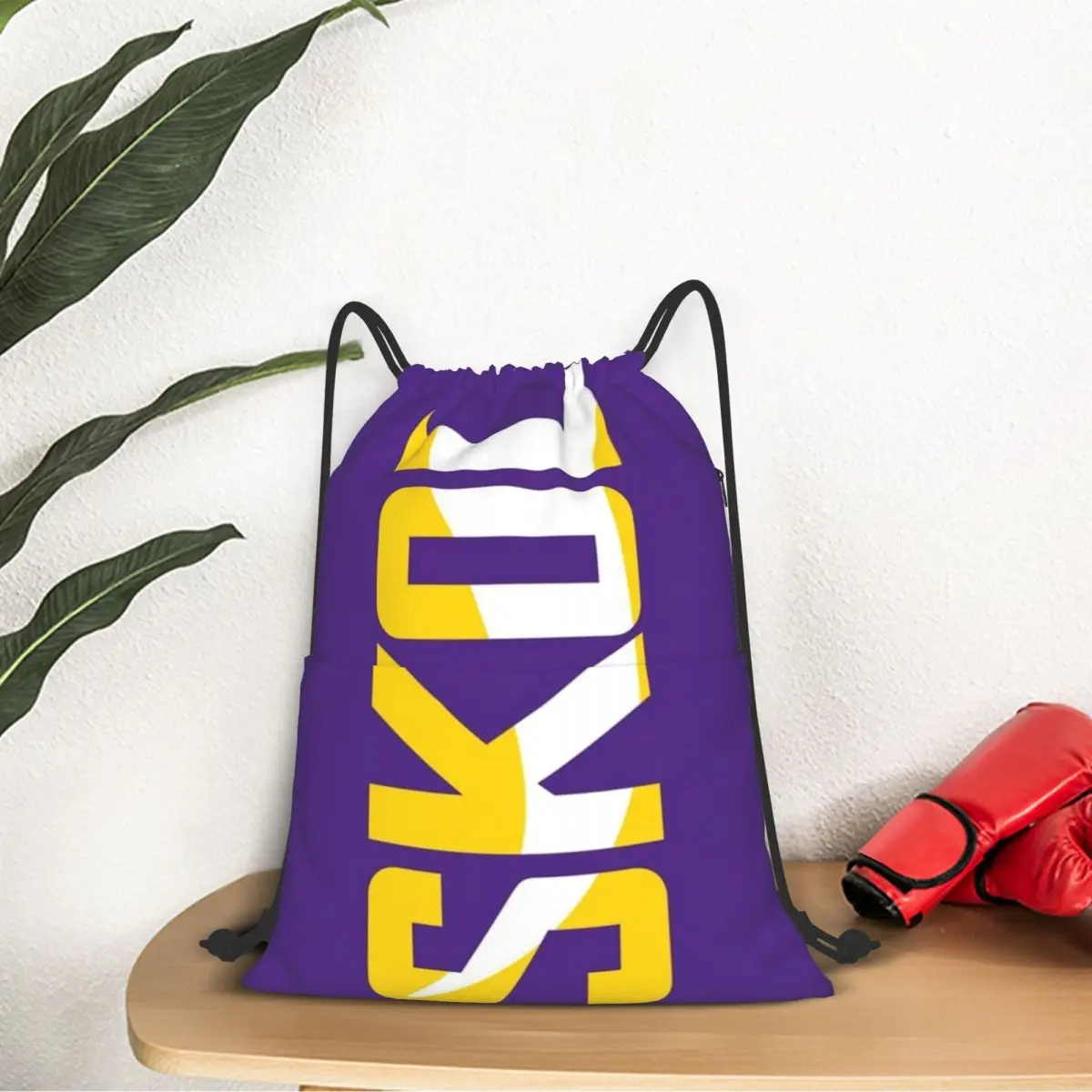 Zaino con coulisse Minnesota Vikings Skol borsa a tracolla con testo tasca con cerniera borsa per escursioni sportive e da viaggio