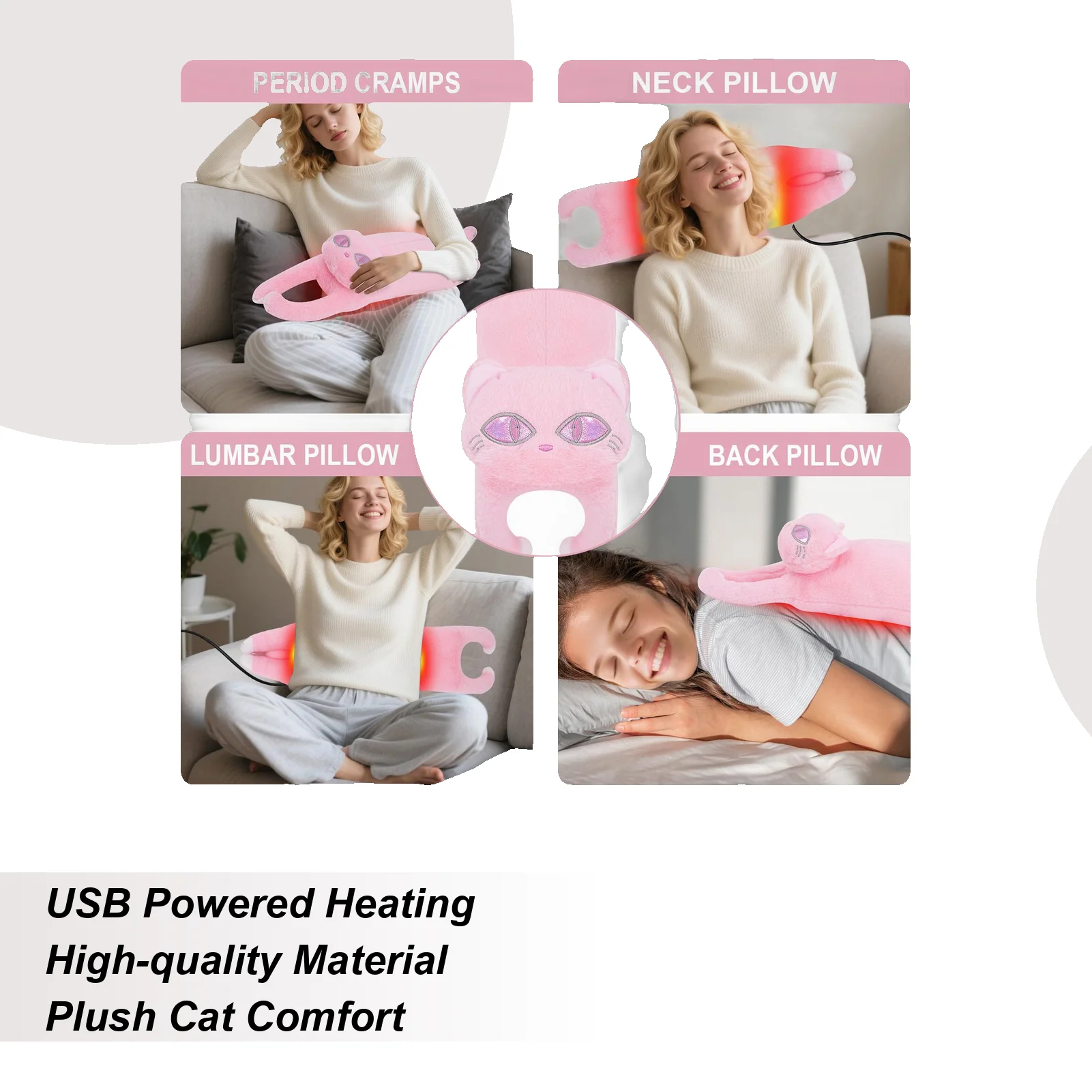 

Cute Heating Pad For Period Cramps USB Powered Menstrual Relief Cat Heating Pad Plush Animal Doll For Stomach Neck Shoulder