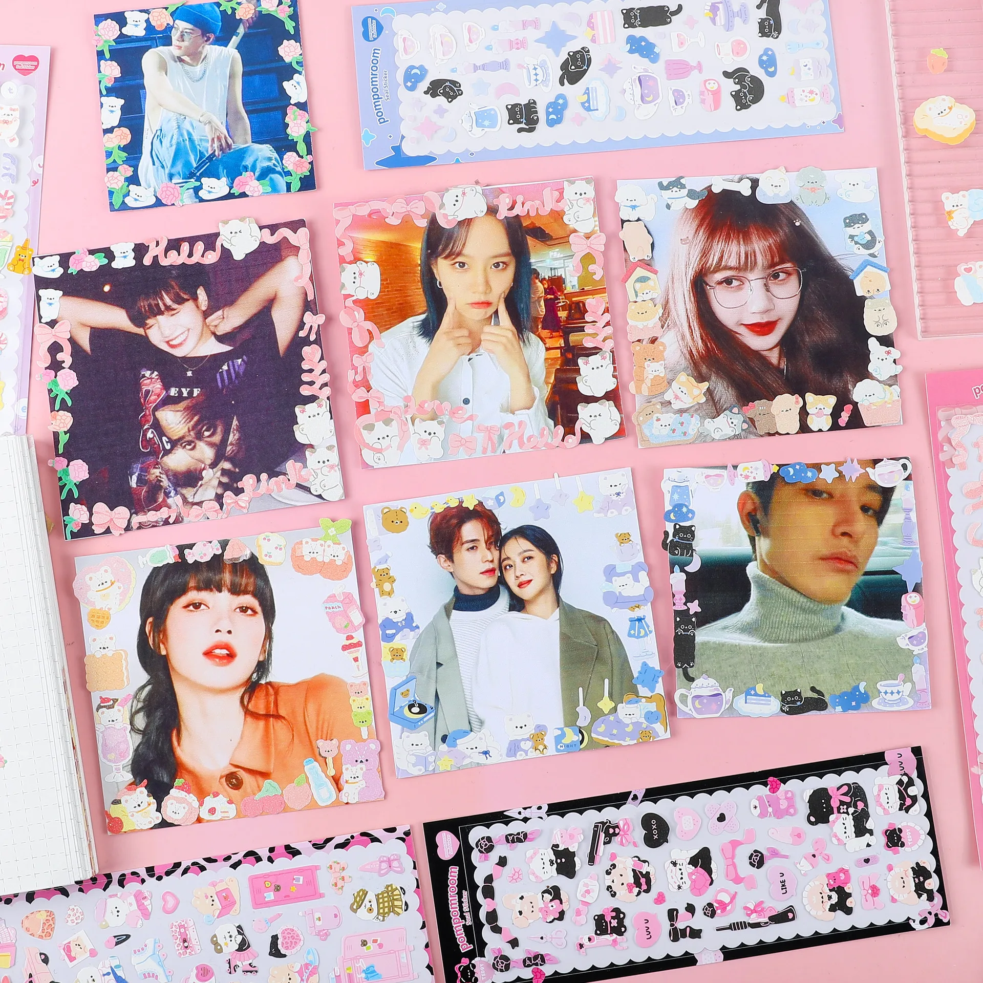 Coreano Toploader Decoração Selo Adesivos, 3D Design Holográfico, Kawaii Kpop Cardholder, Bonito, Adorável, Journaling, Deco, 10-12Pcs