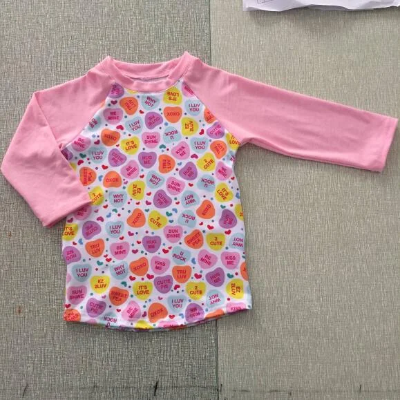 Pink Valentine's day kids tops  girls boys  shirts heart pattern boys girls cotton long sleeve autumn hot sale products