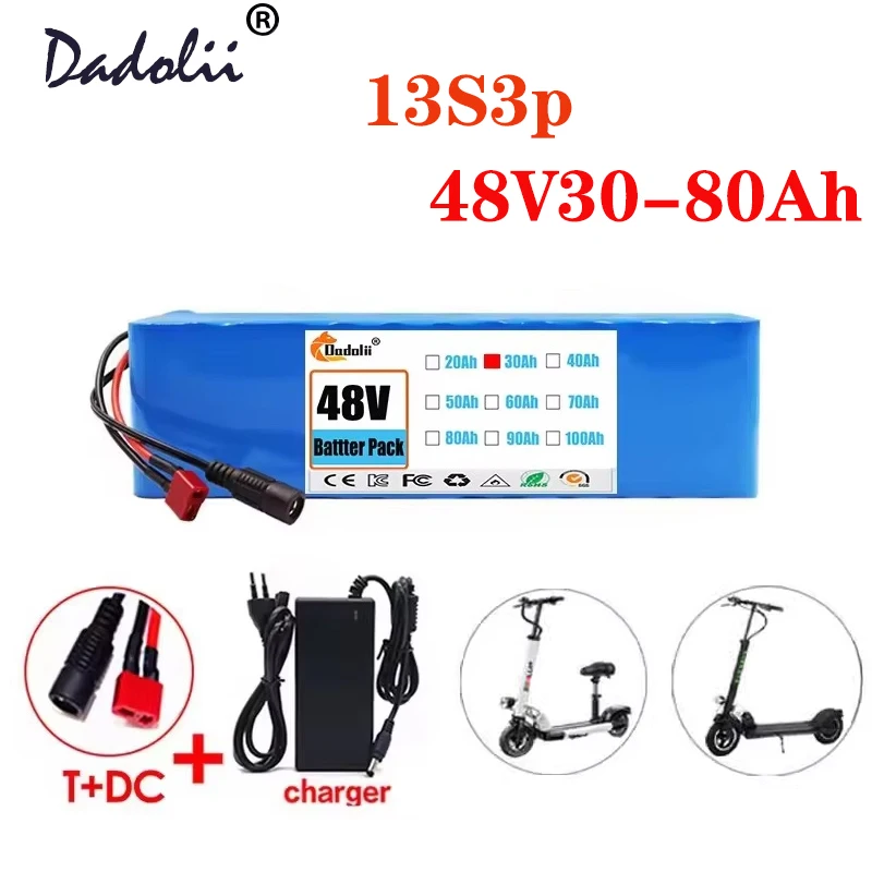 New 48V 80Ah 20000W 13S3P DC/T Lithium ion Battery Pack 80Ah For 54.6v E-bike Electric bicycle Scooter with BMS