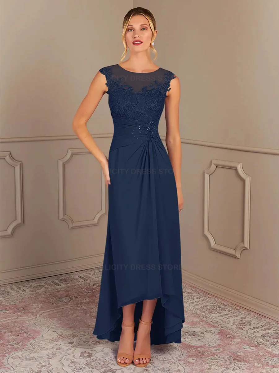 Elegant Mother of the Bride Dresses 2024 A-Line O-neck Chiffon Customized Pleated Sequins Wedding Guest Dress Vestidos de Gala