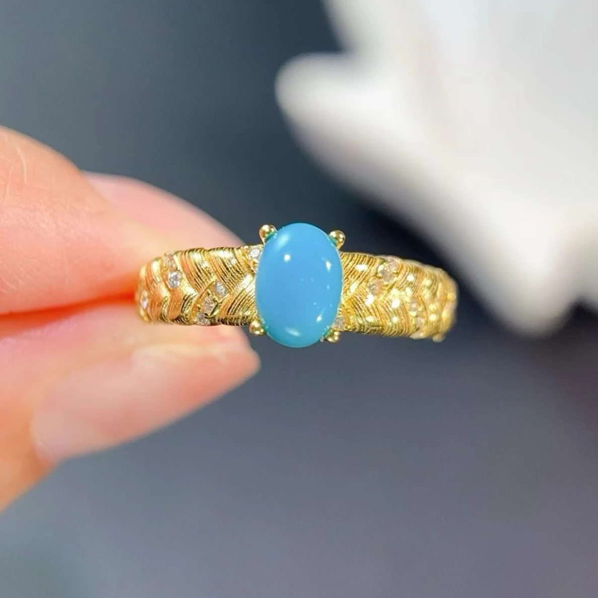 

925 Silver Reconstructed Turquoise Ring 5x7mm Treated Turquoise Jewelry Certified Sterling Silver Ring