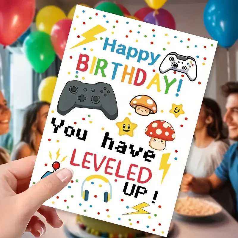 1 Stück Festliche Videospiel-Geburtstagskarte mit Umschlag, in der es darum geht, Ihnen alles Gute zum Geburtstag zu wünschen, als Gamer im Leben. Geburtstagsgeschenk. – Detail 4