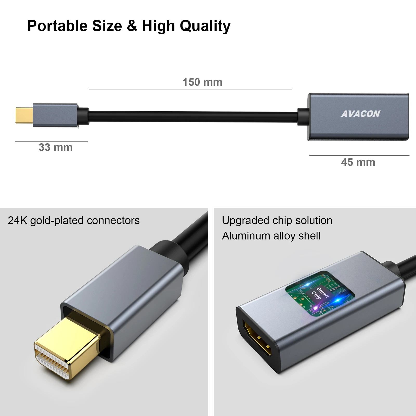 Adapter AVACON Mini DisplayPort na HDMI, adapter Thunderbolt 2 na HDMI kompatybilny z MacBook Air/Pro, Microsoft Surface Pro