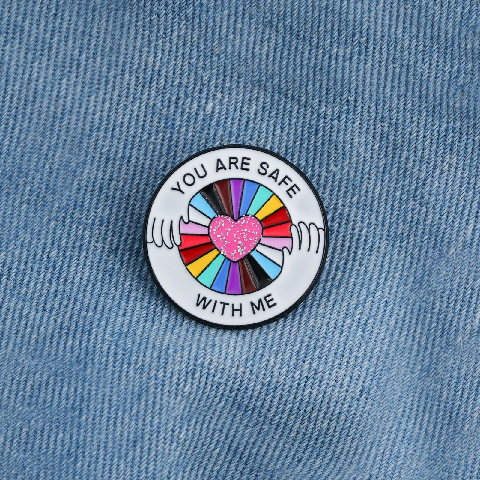 LGBTQ Rainbow Pride Enamel Pin You Are Safe With Me Hug Design Brooch Backpack Collar Accessory Gift for Friends