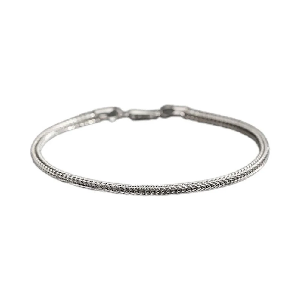 2mm Stainless Steel Silver Color Men Bracelet Simple Metal Braided Foxtail Chain Bracelet For Women Retro Jewelry Gift