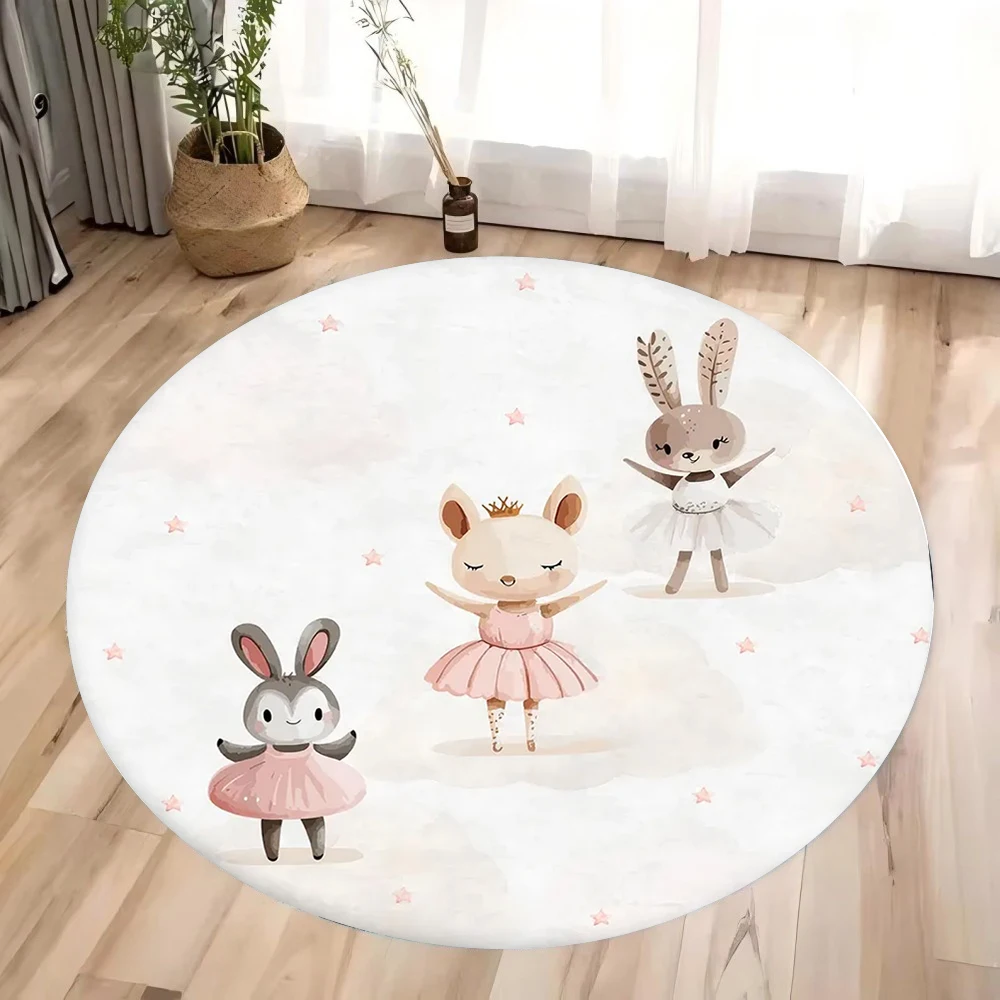 Ballet Konijn Print Rond Tapijt voor Thuis Woonkamer Decor Slaapkamer Bank Vloerdecoratie Tapijt Antislip Wasbare Cirkel Gebied Mat