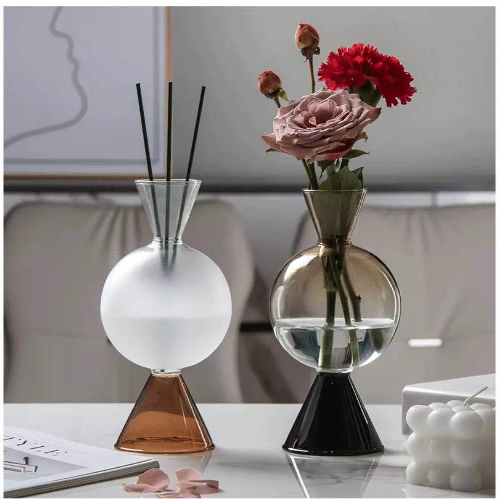 Dual-Use Round Ball Glass Vases Reed Diffuser Bottle Small Sphere Flower Arrangement Vase Modern Decor Bathroom Desk Window Sill
