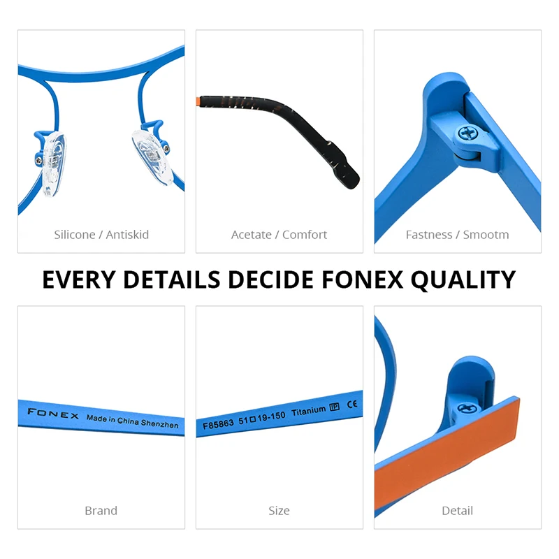 FONEX التيتانيوم النقي نظارات النساء 2024 جديد الرجال موضة ريترو الملونة القط العين النظارات فراشة نظارات F85863