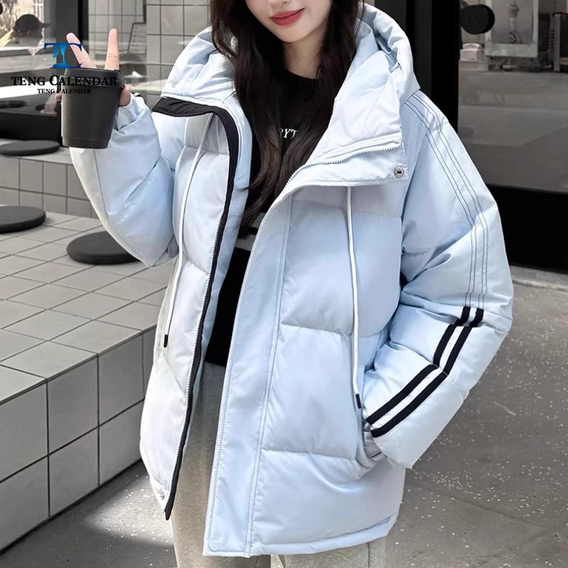 Modna kurtka puchowa, luksusowa, uniwersalna, ciepła i gruba kurtka z kapturem typu \\\\\\\"bread jacket\\\\\\\", damska, nowy styl na zimę 2025.