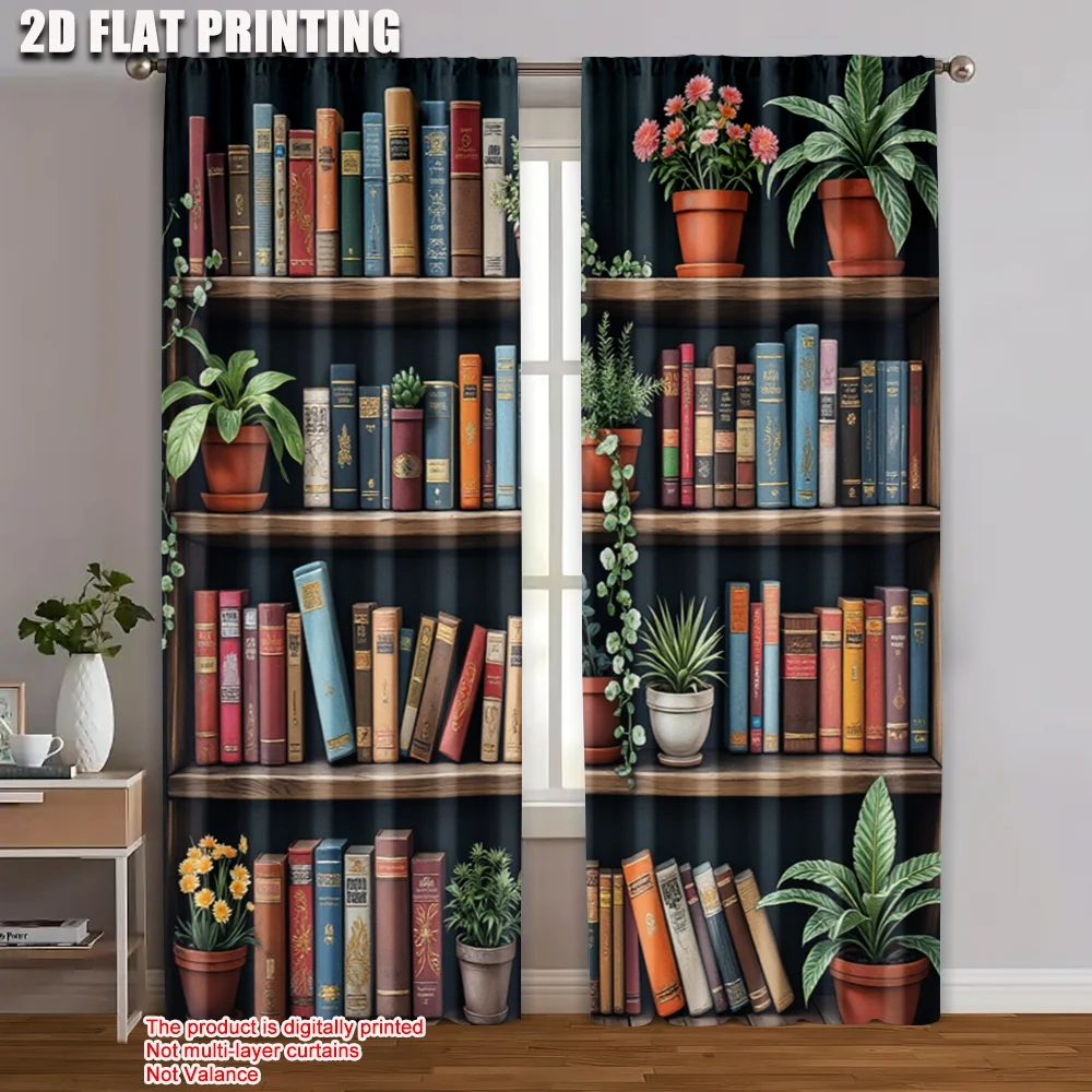 2pc,  Party Window Curtains bookshelf Versatile Fabric,Without Electricity Festive Wall Decor Applies to Multipurpose Various