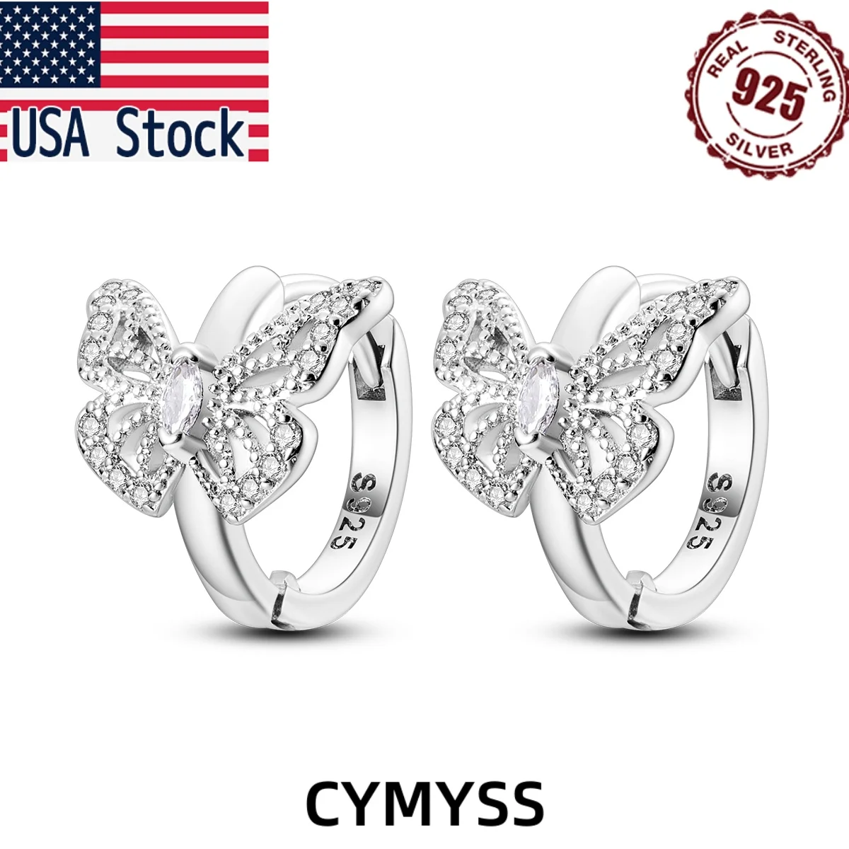 

CYMYSS 2025 New S925 Sterling Silver Zircon Sparkling Butterfly Earrings Fine Jewellery Birthday Gift Women's Earrings