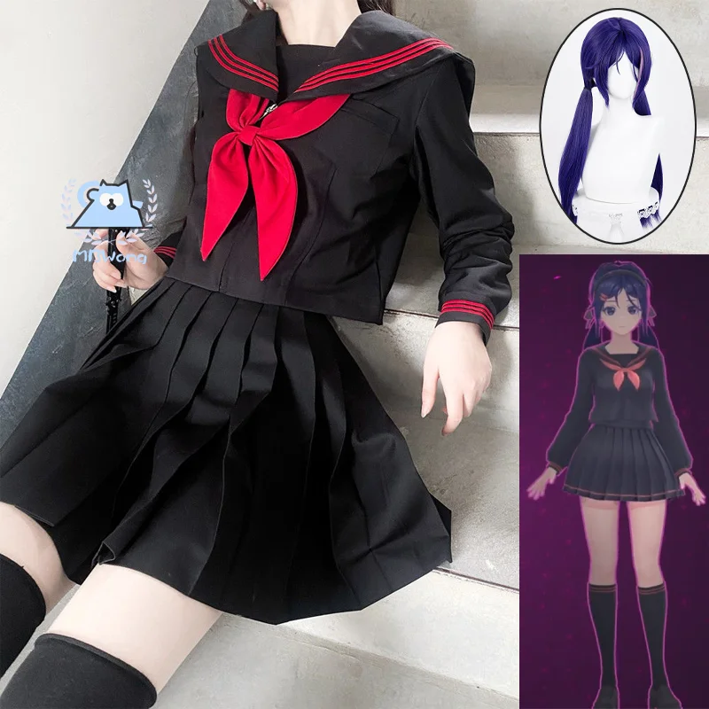 لعبة الرعب MiSide كوسبلاي ميتا أزياء تنكرية لمدرسة ميتا JK زي أسود إلكتروني امرأة شبح لحفلة الهالوين