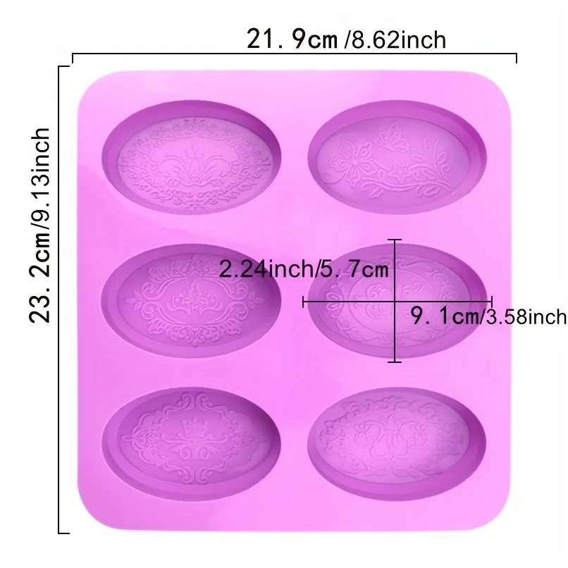 6-Cavity Oval Silicone Soap Mold With Elegant Flower Design - Non-Stick, Easy Release For Diy Handmade Soaps, Jelly, And Baking