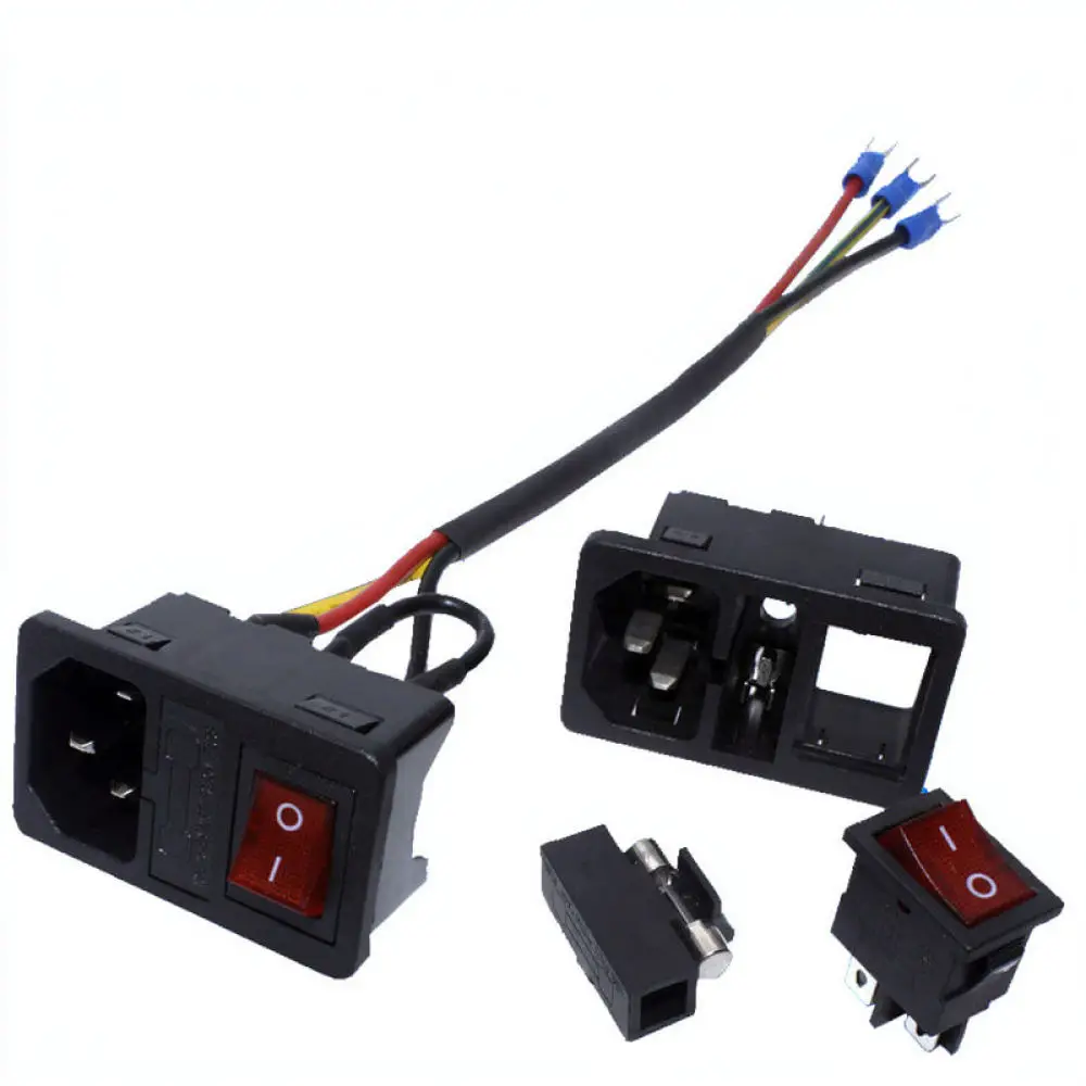 C14 Three In One Power Module With Illuminated Switch Fuse Socket Durable Electrical Connector For 3D Printer Equipment