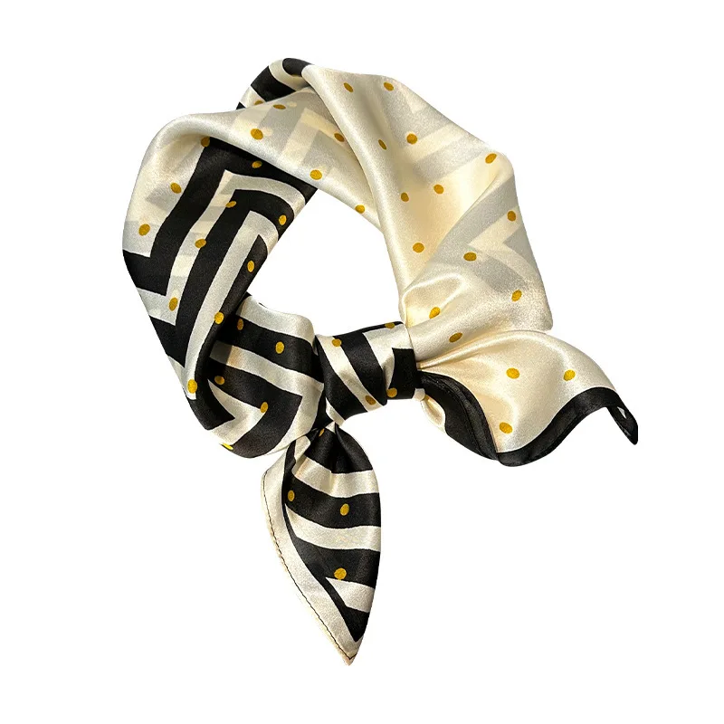 

2025 Hangzhou 100% Silk Color Block Square Scarf Women - Stripes Polka Dot Print Bandana Neckerchief, Luxury Business Bag Scarf