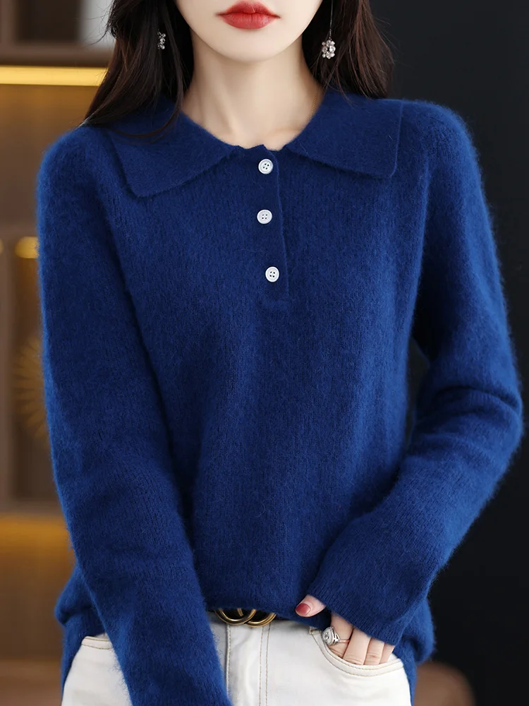 CHICUU Women Mink Cashmere Sweater Autumn Winter Polo Pullover 100% Mink Cashmere Knitwear Thick Soft Warm Basic Clothing Tops