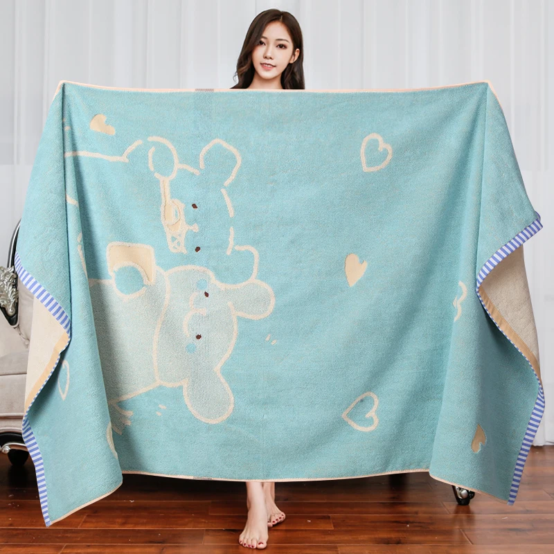 Pure cotton cartoon bath towel for men and women, highly absorbent, quick-drying, thickened, and lint-free70x140cm
