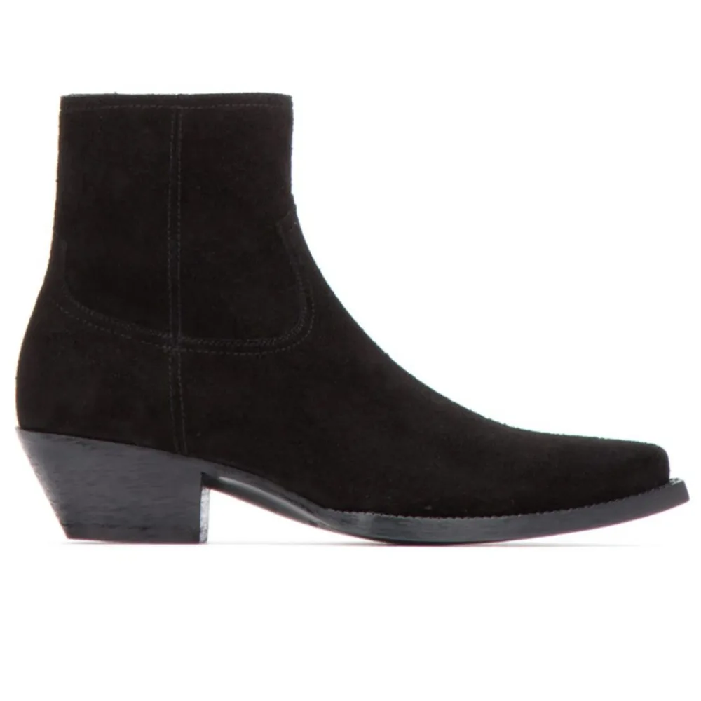 

Men Pointed Toe Chelsea Boots Mens Suede Ankle Boots Men Fashion Street Style 5cm Heel Short Boots Casual Business Shoes